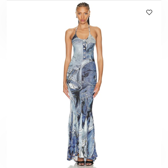 NWT Moschino Jeans Long Denim Dress in Fantasy Print Large/US 12 Revolve - Picture 1 of 15